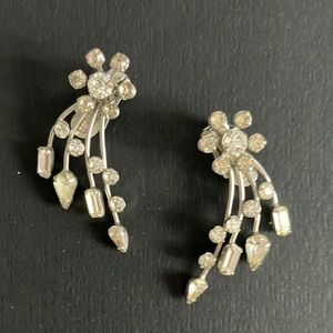 Vintage art deco clear rhinestone starburst earrings EUC